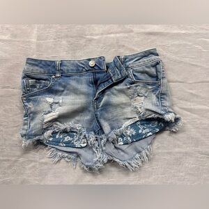 Wax Jean Medium Blue Distressed Denim Shorts